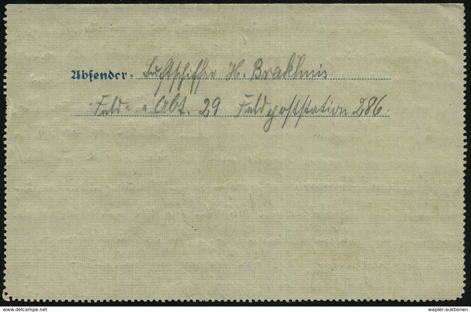 LUFTFELDPOST 1914-18 LUFTSCHIFFE & LUFTSCHIFFER-EINHEITEN : DEUTSCHES REICH 1916 (25.11.) 1K-Brücke: K. D. Feldpostamt/a - Zeppelins