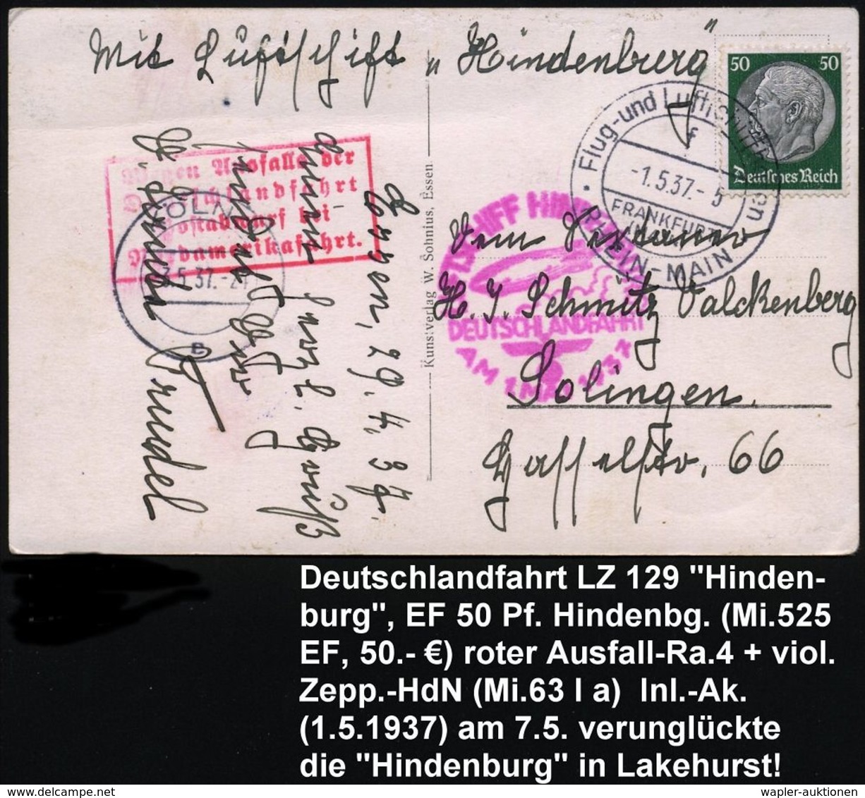 ZEPPELINPOST / ZEPPELIN-BELEGE : FRANKFURT/ (MAIN)/ F/ Flug-u.Luftschiffhafen/ RHEIN-MAIN 1937 (1.5.) HWSt (Mi.A-5 F) Au - Zeppelin