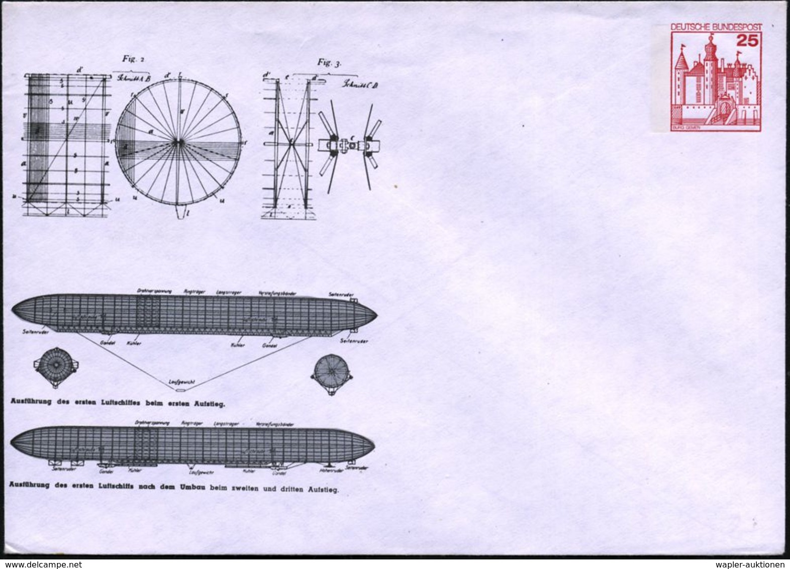 ZEPPELIN-MEMORABILA / ERINNERUNGSBELEGE : B.R.D. 1985 PU 25 Pf. Burgen, Rot: Ausführung Des Ersten Luftschiffes.. = Kons - Zeppelin