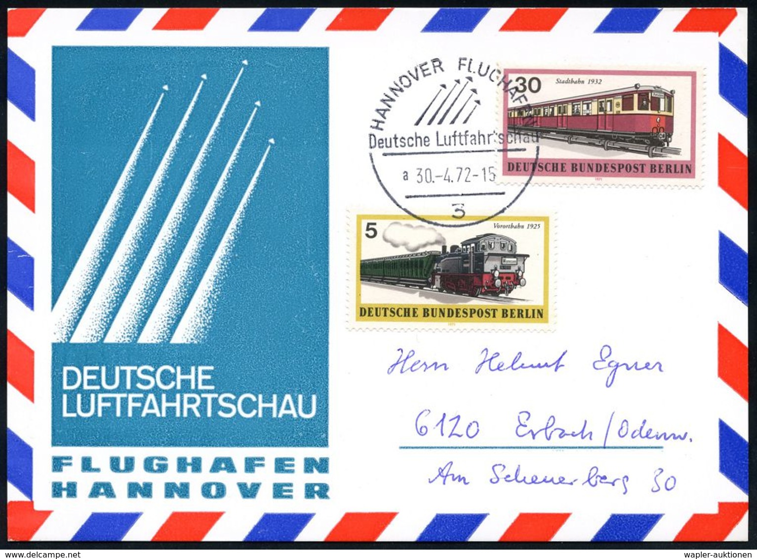 LUFTFAHRT-AUSSTELLUNGEN & KONGRESSE : 3 HANNOVER FLUGHAFEN/ Deutsche Luftfahrtschau/ A 1972 (30.4.) SSt Auf Motivgleiche - Aerei