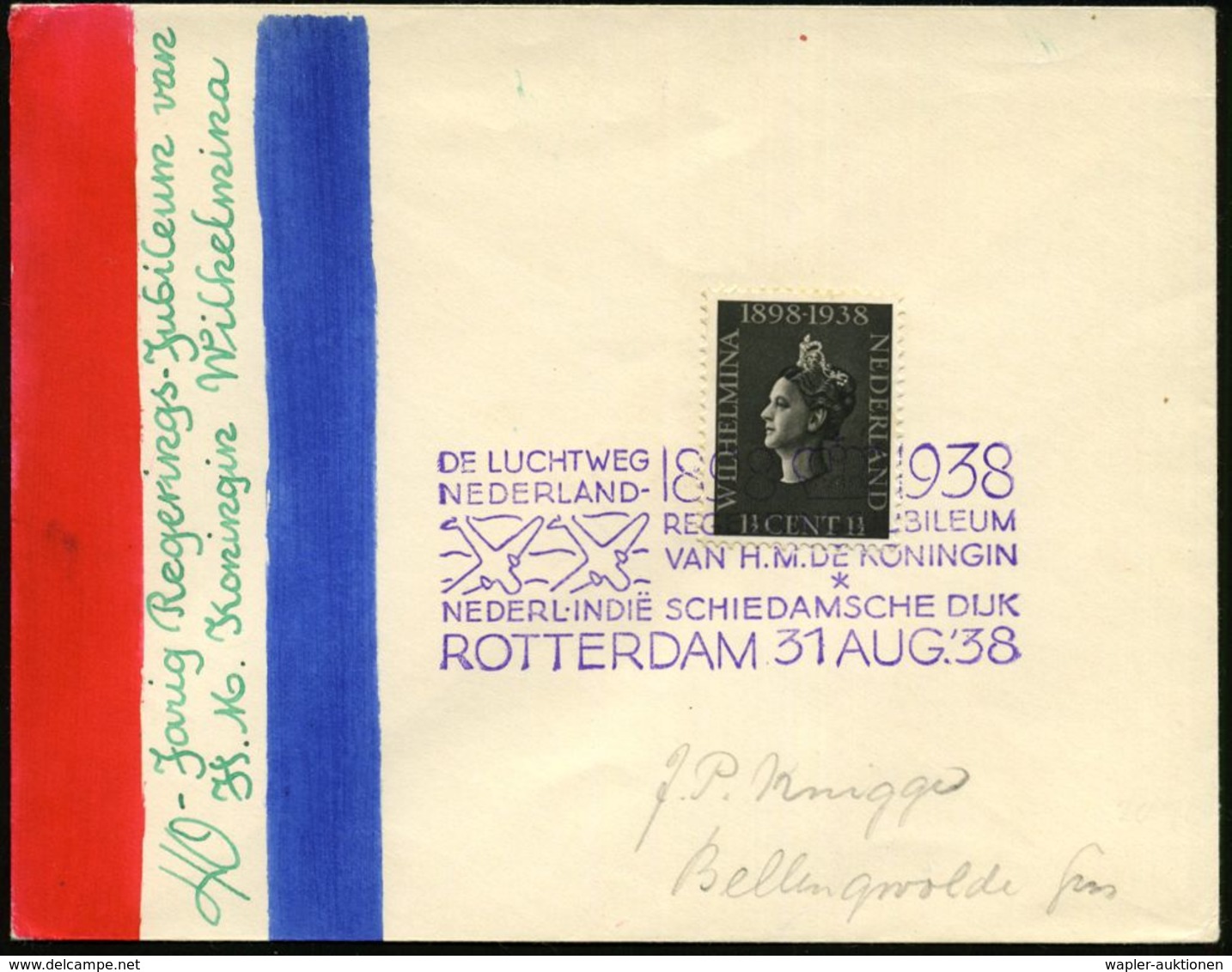 LUFTFAHRT-AUSSTELLUNGEN & KONGRESSE : NIEDERLANDE 1938 (31.8.) Viol. SSt: ROTTERDAM/DE LUCHTWEG/NEDERLAND/1898 1938/REGI - Flugzeuge