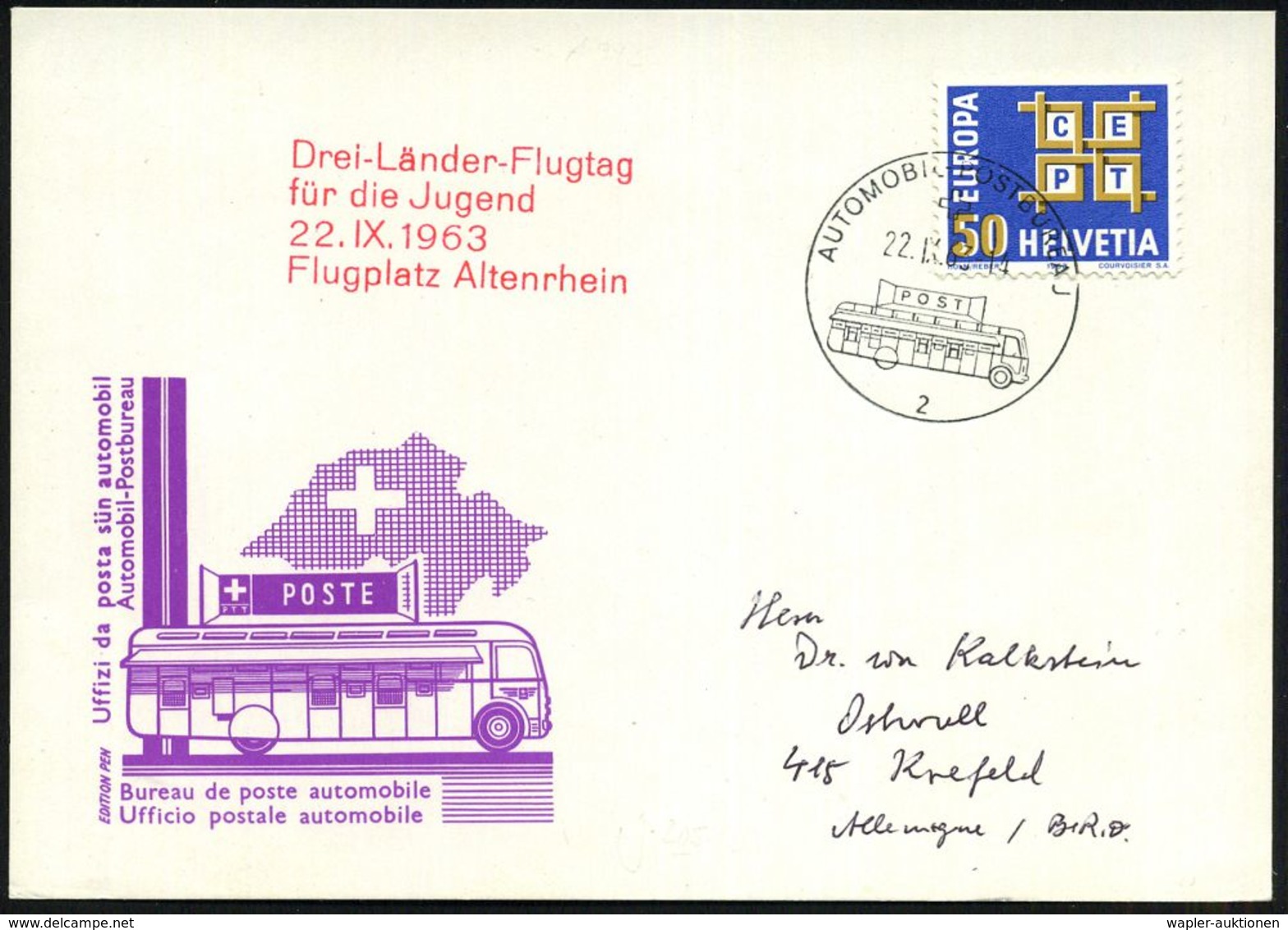 FLUGSPORT & -RENNEN : SCHWEIZ 1963 (22.9.) Roter, Amtl. 4L: Drei-Länder-Flugtag/für Die Jugend/Flugplatz Altenrhein + 1K - Avions