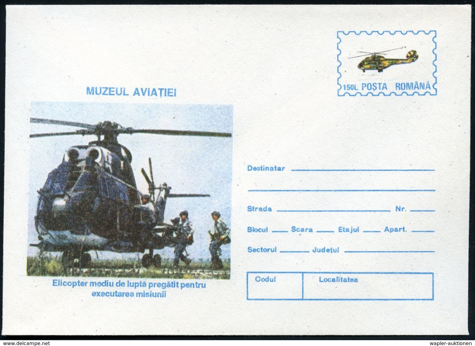 HELIKOPTER / HUBSCHRAUBERPOST : RUMÄNIEN 1996 150 L. Sonder-U.: LUFTFAHRT-MUSEUM, Kampf-Helikopter Mi-8, 3 Verschiedene  - Hélicoptères