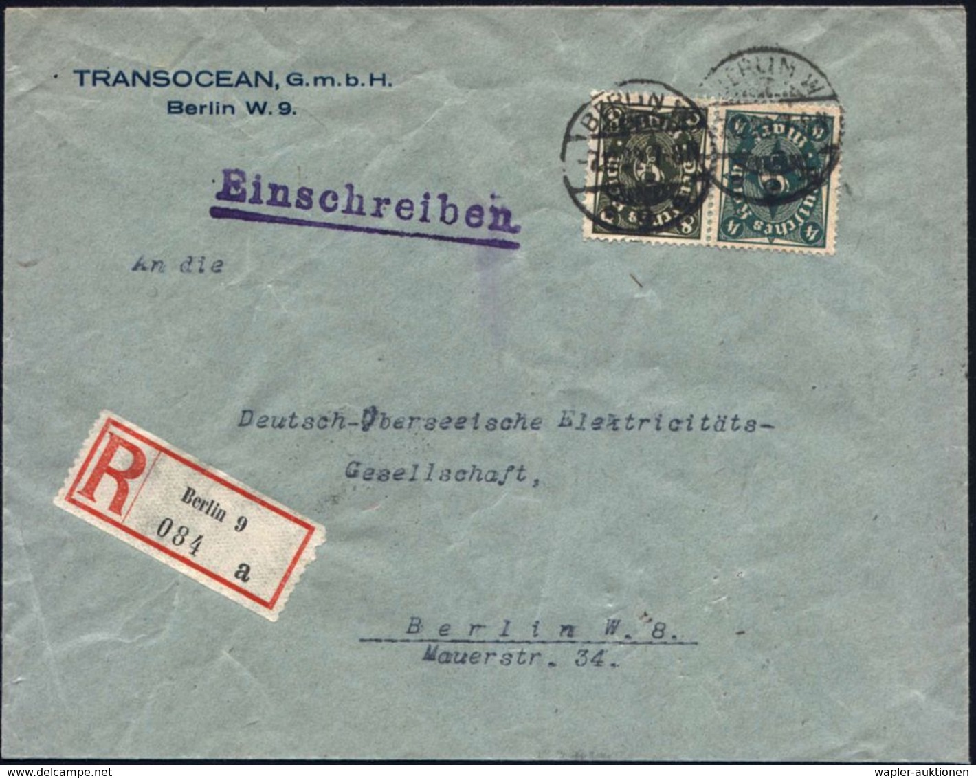 FUNK / FUNKWELLEN / AMATEURFUNK / MORSEN : BERLIN W/ *9x 1922 (7.12.) 1K-Brücke Auf Firmen-Bf: TRANSOCEAN GmbH + RZ: Ber - Unclassified