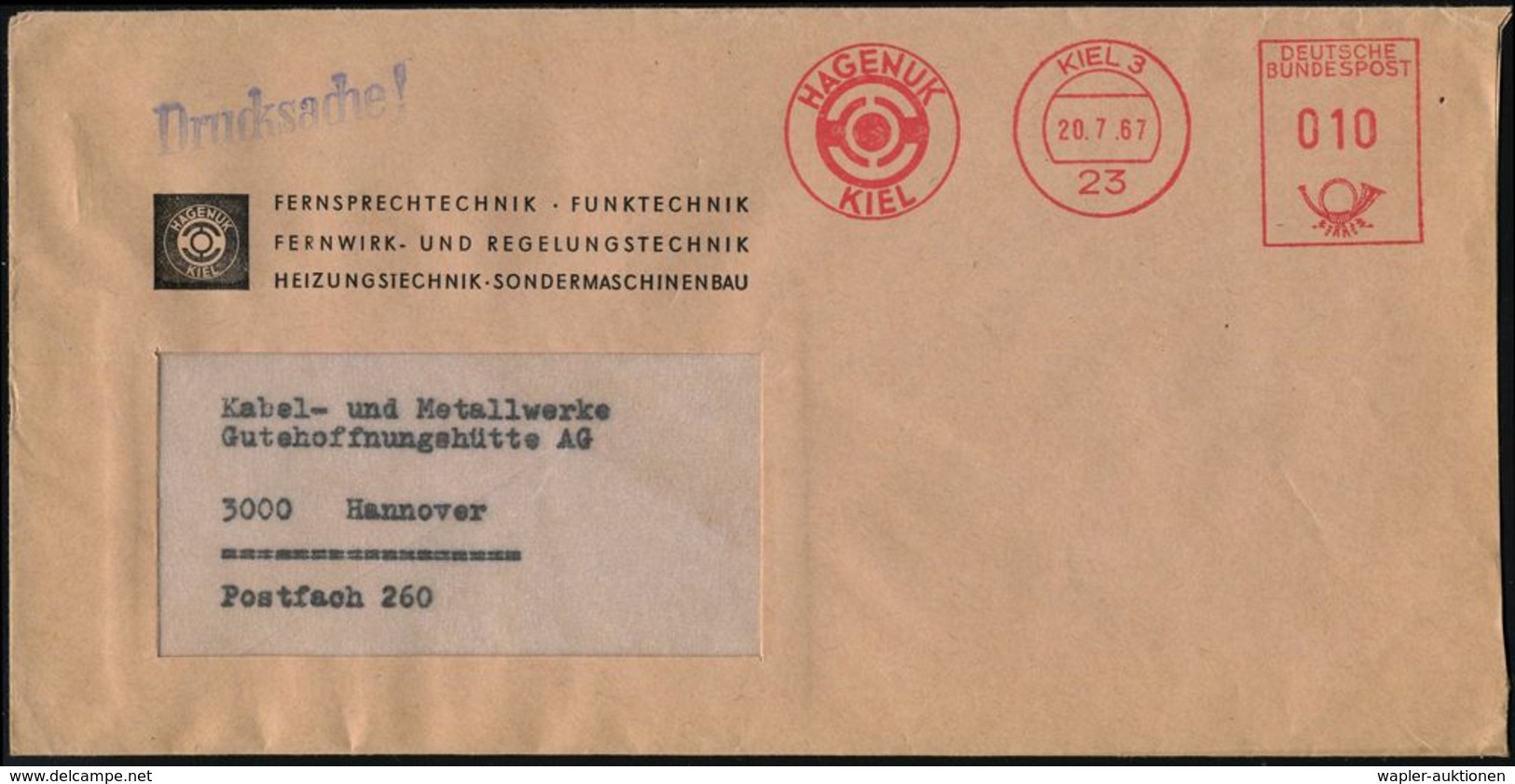 FUNK / FUNKWELLEN / AMATEURFUNK / MORSEN : 23 KIEL 3/ HAGENUK 1967 (20.7.) AFS = Peil-Antenne Klar Auf Motivgl. Firmen-B - Ohne Zuordnung