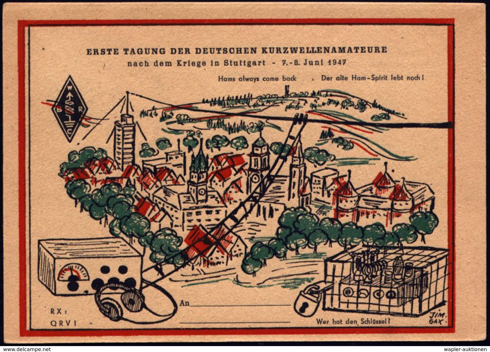 FUNK / FUNKWELLEN / AMATEURFUNK / MORSEN : Stuttgart-Schlachthof/ Tagung/ Deutsche/ Kurzwellen-/ Amateure/ W.B.R.C. 1947 - Unclassified