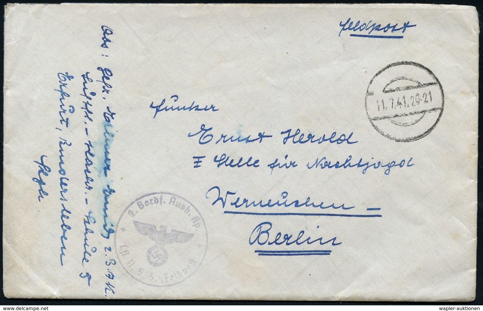 MILITÄRISCHES FUNKWESEN : Erfurt 1941 (11.7.) Stumme 1K-Brücke = Tarnstempel Erfurt + Viol. 1K-HdN: 2. Bordf.(unker) Aus - Non Classés