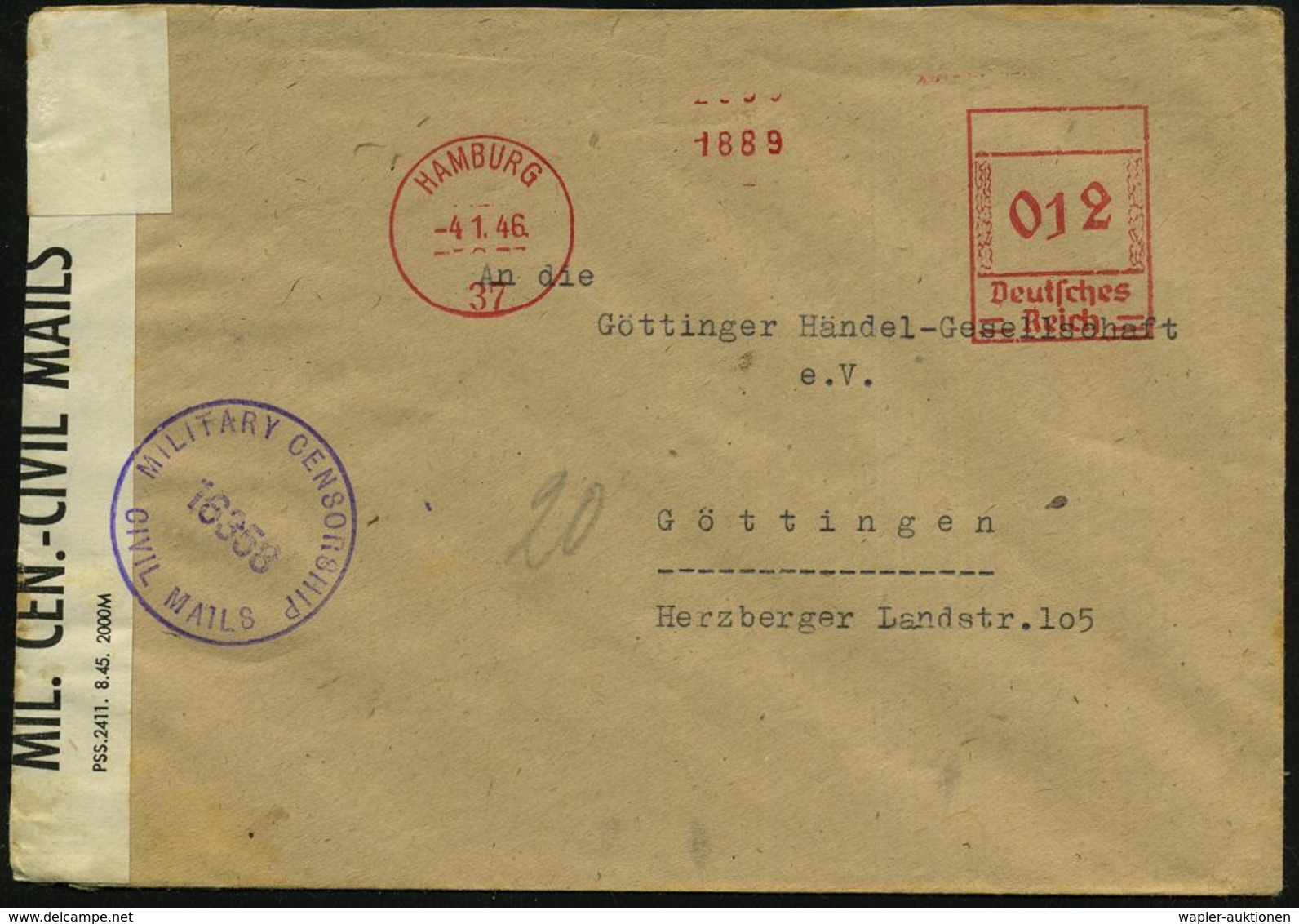 RADIO- & TV-SENDER / FUNKTÜRME : HAMBURG/ 37 1946 (4.1.) Aptierter AFS Ohne Abs.-Klischee = Hakenkreuz U. Text Entfernt  - Non Classificati