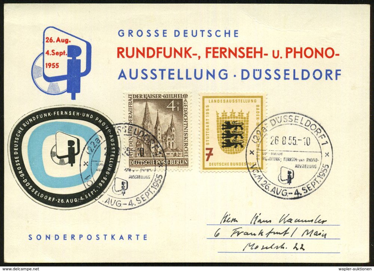 FUNK-, RADIO- & TV-AUSSTELLUNGEN : (22a) DÜSSELDORF 1/ GR.DEUTSCHE/ RUNDFUNK-,FERNSEH-u.PHONO-/ AUSSTELLUNG 1955 (26.8.) - Ohne Zuordnung