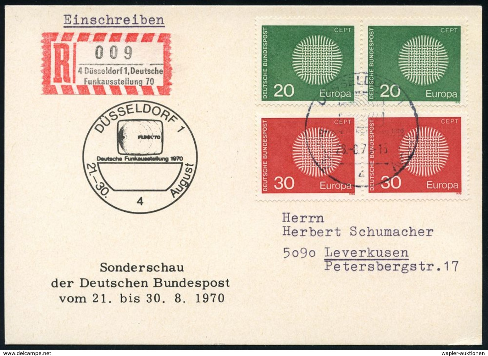 FUNK-, RADIO- & TV-AUSSTELLUNGEN : 4 DÜSSELDORF 1/ Dt.Funkausst./ A 1970 (27.8.) SSt (TV- U. Funk-Logo) 2x (1x Teils Und - Non Classificati