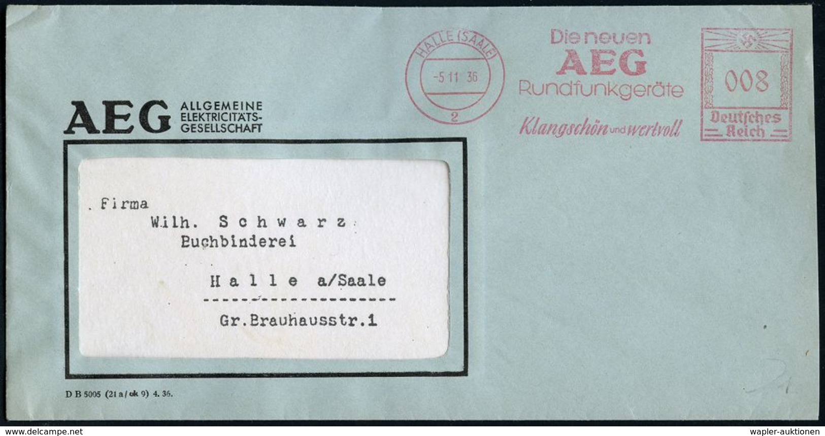 RADIO & RADIO-INDUSTRIE / APPARATE : HALLE (SAALE)/ 2/ Die Neuen/ AEG/ Rundfunkgeräte/ Klangschön U.wertvoll 1936 (5.11. - Non Classificati