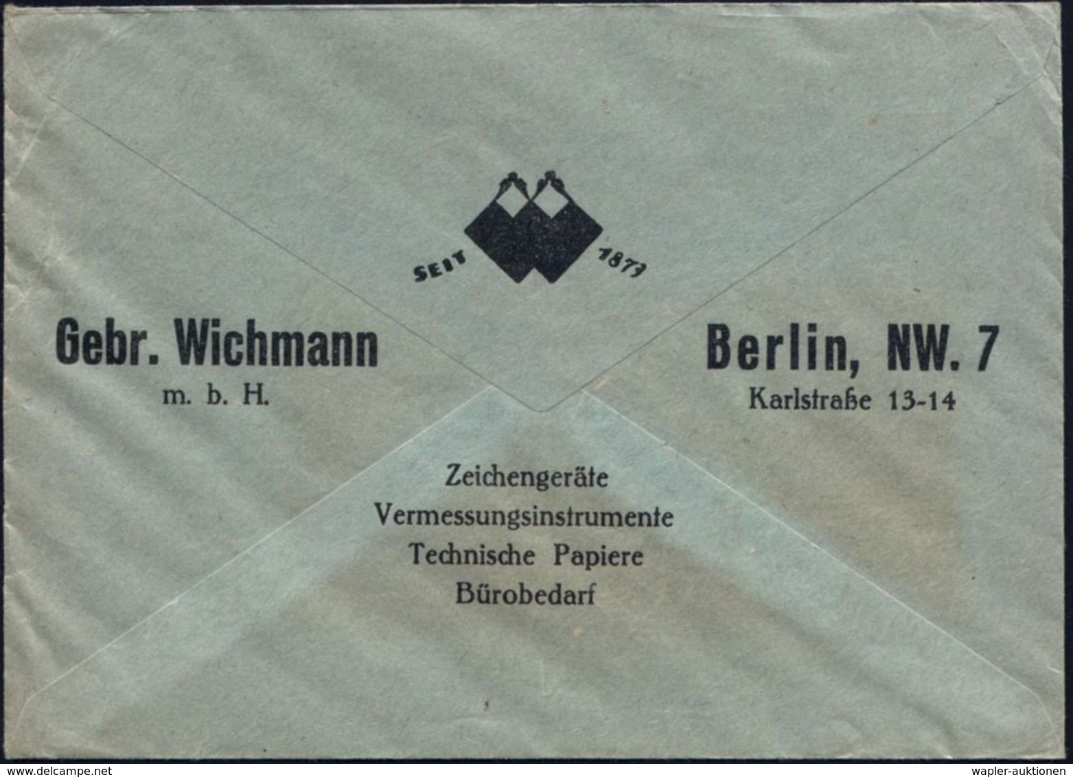 GEODÄSIE / VERMESSUNG / KATASTER : BERLIN NW/ 7/ Gegr.1873/ GEBR./ WICHMANN 1933 (11.8.) AFS = 2 Zirkel über 2 Vermessun - Géographie