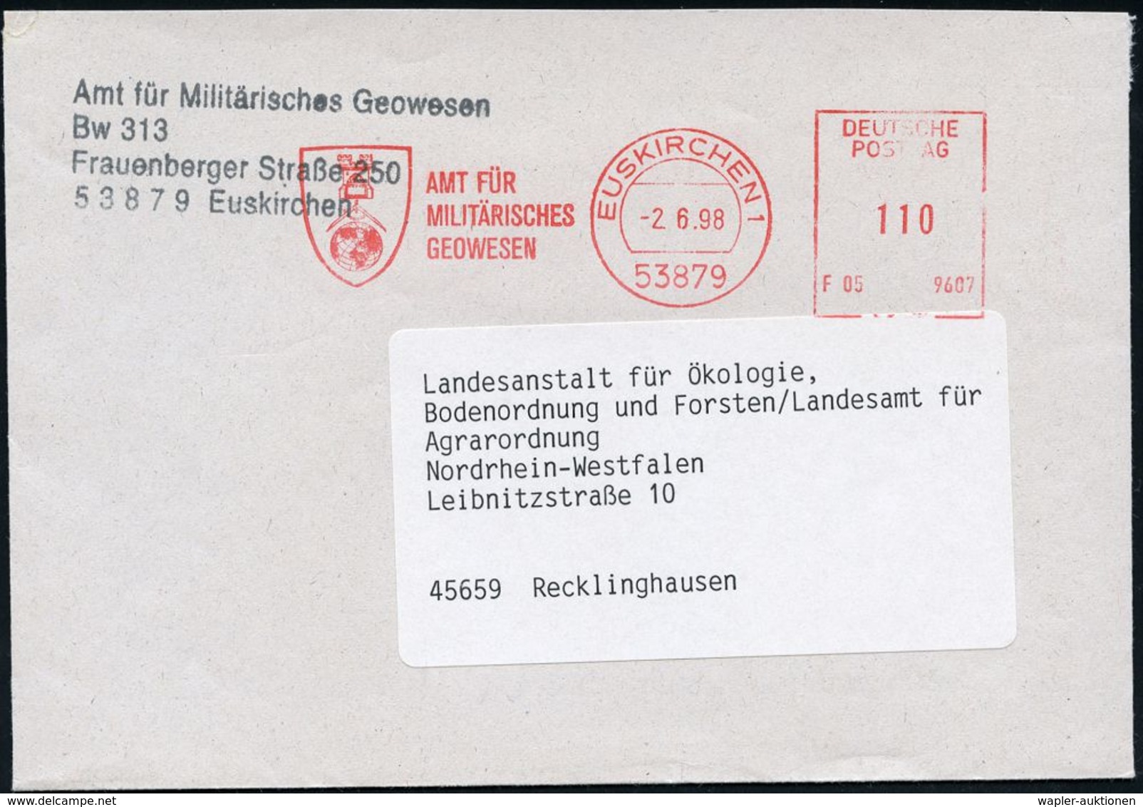 GEODÄSIE / VERMESSUNG / KATASTER : 53879 EUSKIRCHEN 1/ F05 9607/ AMT FÜR/ MILITÄRISCHES/ GEOWESEN 1998 (2.6.) AFS = Wapp - Geography