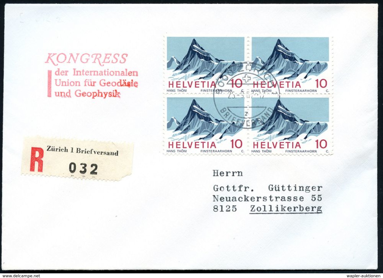 GEODÄSIE / VERMESSUNG / KATASTER : SCHWEIZ 1967 (25.9.) Roter , Amtl. HdN: KONGRESS/d.Int./Union F.Geodäsie/u.Geophysik  - Geography