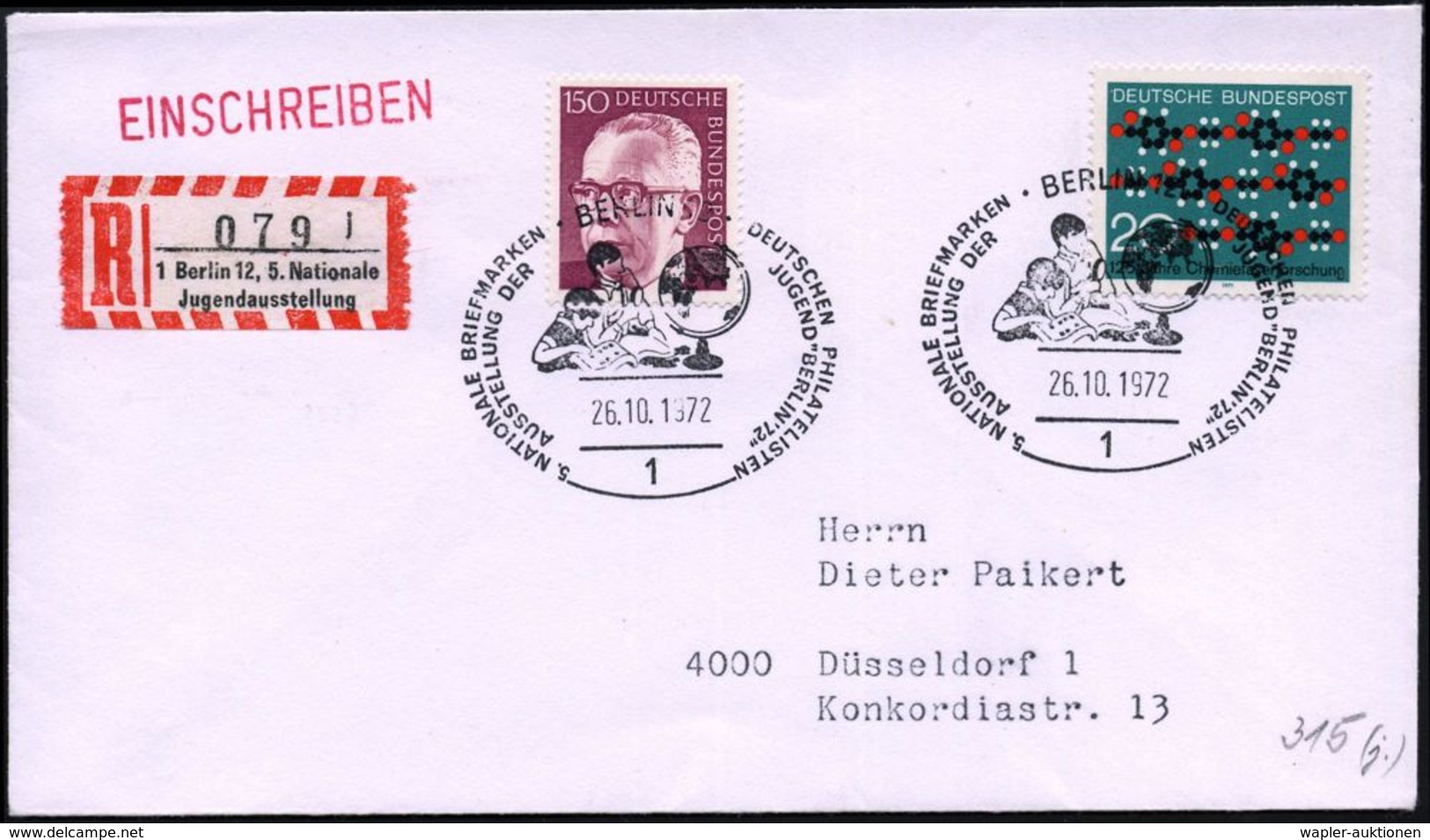 GLOBUS : 1 BERLIN 12/ NAT. BRIEFMARKEN-/ AUSSTELLUNG.. 1972 (28.10.) SSt = Globus (2 Lernende Kinder) + Sonder-RZ: 1 Ber - Geographie