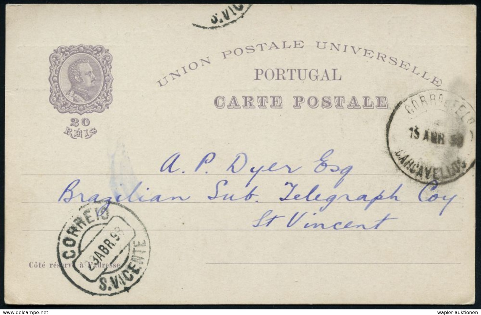 ENTDECKER / BERÜHMTE SEEFAHRER : PORTUGAL 1898 (15.4.) 20 Rs. Sonder-P. Grauviol.: "400 Jahrfeier Vasco Da Gama" = Seewe - Geografia