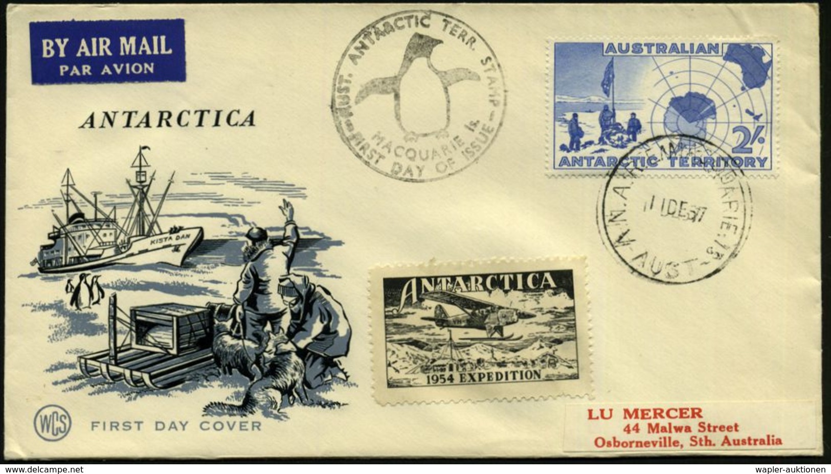 EXPEDITIONEN : AUSTRAL.ANTARKTIS 1957 (11.12.) 2 Sh. Antarktisforschung, EF + 1K: A.N.A.R.E. MACQUARIE IS. + Schw. , Amt - Géographie