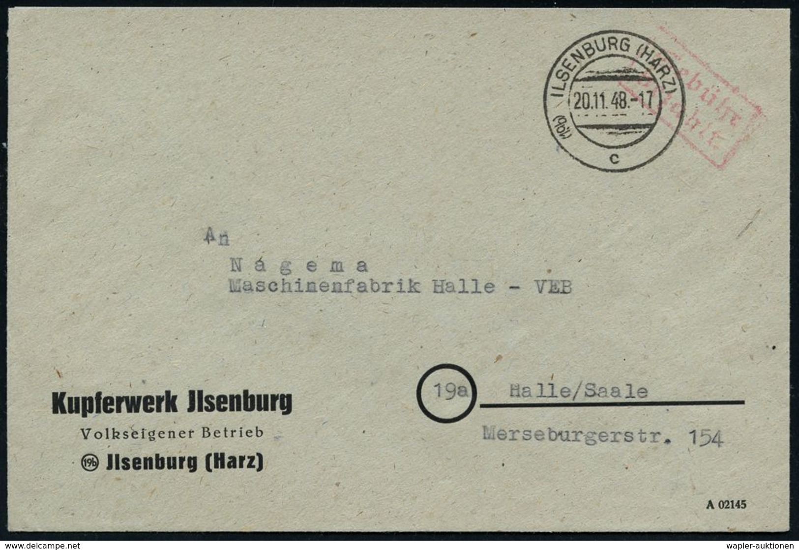 GEOLOGIE / MINERALIEN / ERZE : (10b) ILSENBURG (HARZ)/ C 1948 (Nov.) 2K-Steg + Roter Ra2: Gebühr/bezahlt Auf Firmen-Bf.: - Autres & Non Classés