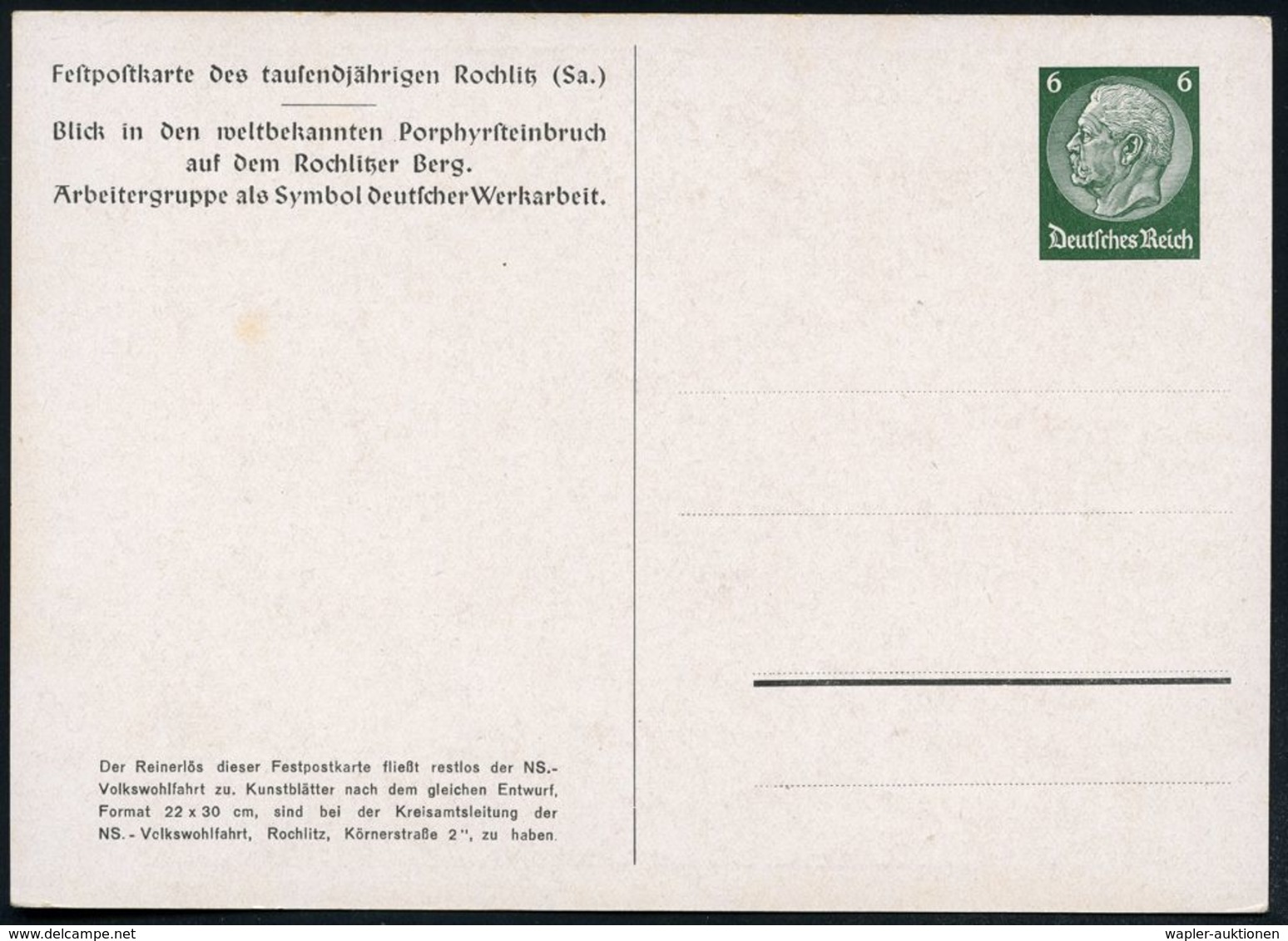 GEOLOGIE / MINERALIEN / ERZE : Rochlitz (Sa.) 1938 PP 6 Pf. Hindenbg., Grün: Porphyrsteinbruch Auf Dem Rochlitzer Berg ( - Autres & Non Classés