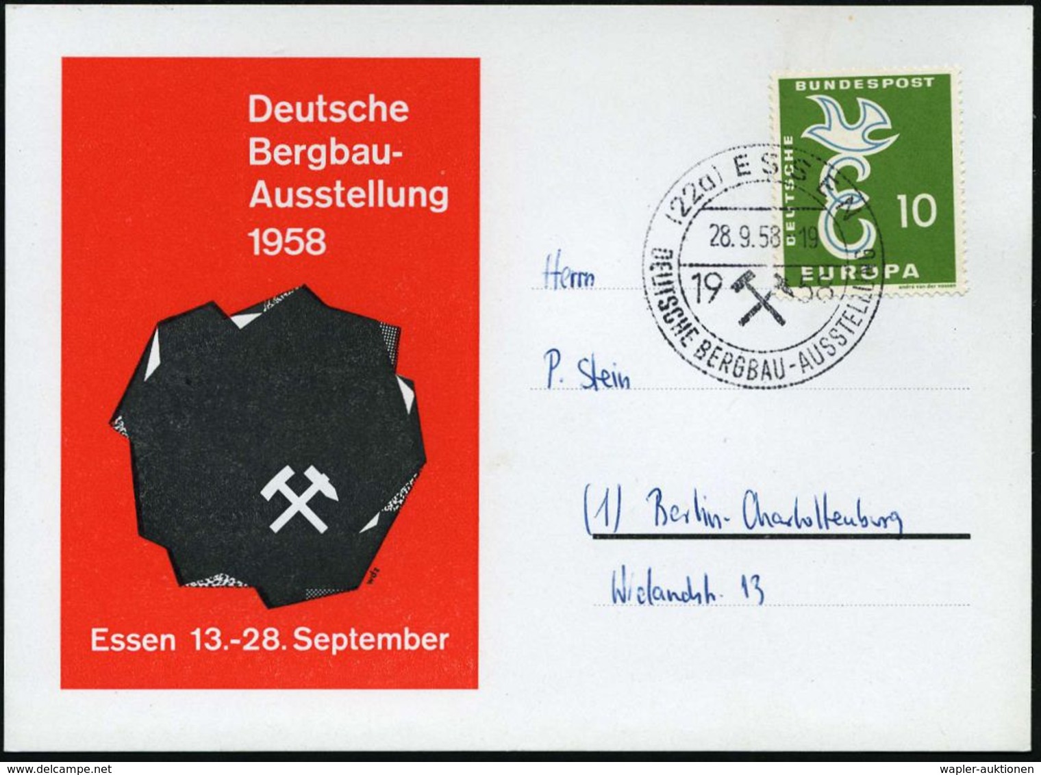 BERGBAU / AUSRÜSTUNG / GERÄTE / UNIFORMEN : (22a) ESSEN/ DEUTSCHE BERGBAU-AUSSTELLUNG 1958 (28.9.) SSt (Hammer U. Eisen) - Other & Unclassified