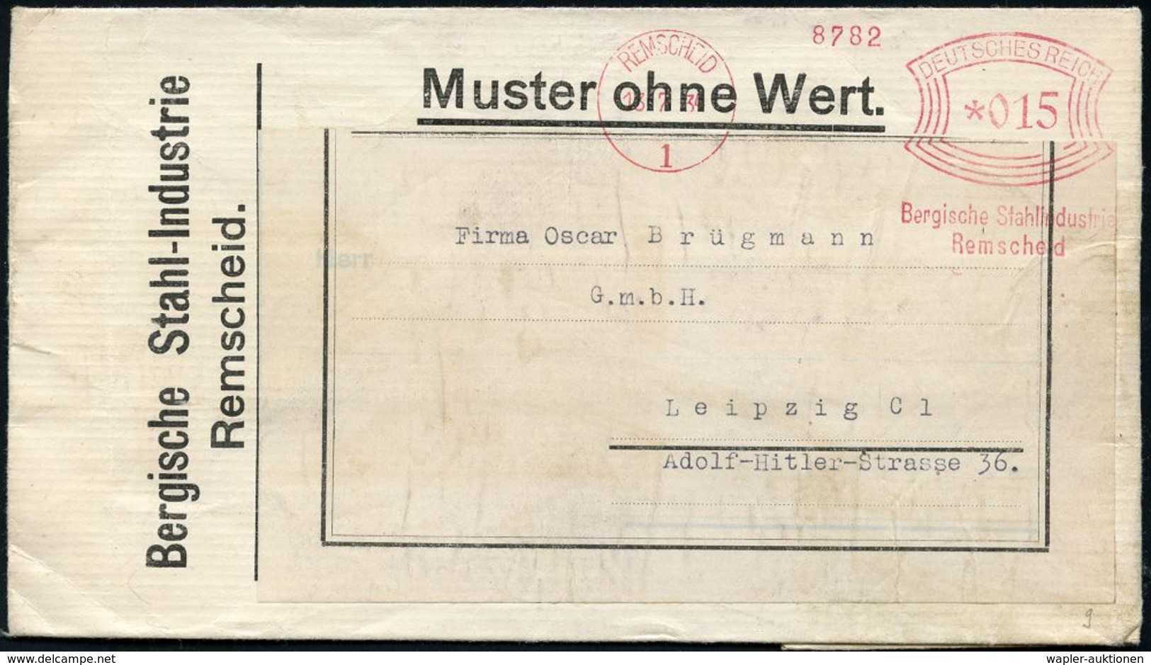 VERHÜTTUNG / ERZ- & METALLVERARBEITUNG : REMSCHEID/ 1/ Bergische Stahlindustrie.. 1934 (13.7.) AFS 015 Pf. Auf Firmen-Mu - Autres & Non Classés