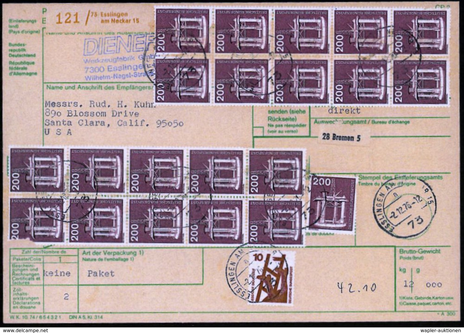 ERDÖL / PROSPEKTIERUNG & GEWINNUNG : B.R.D. 1976 (2.12.) 200 Pf. Technik: Erdöl-Bohrinsel, 2x 10er-Block (1x Mke. Mäng.) - Erdöl