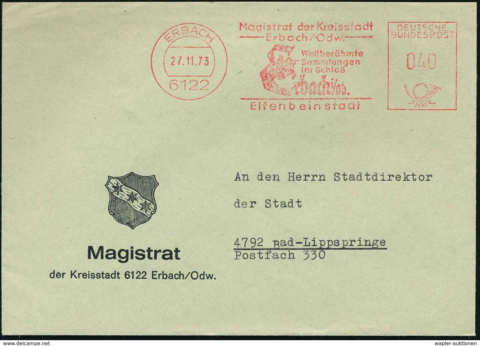 SCHMUCK / EDELSTEINE / DIAMANTEN : 6122 ERBACH/ Magistrat../ Weltberühmte/ Sammlungen/ Im Schloß/ Elfenbeinstadt 1973 (2 - Other & Unclassified