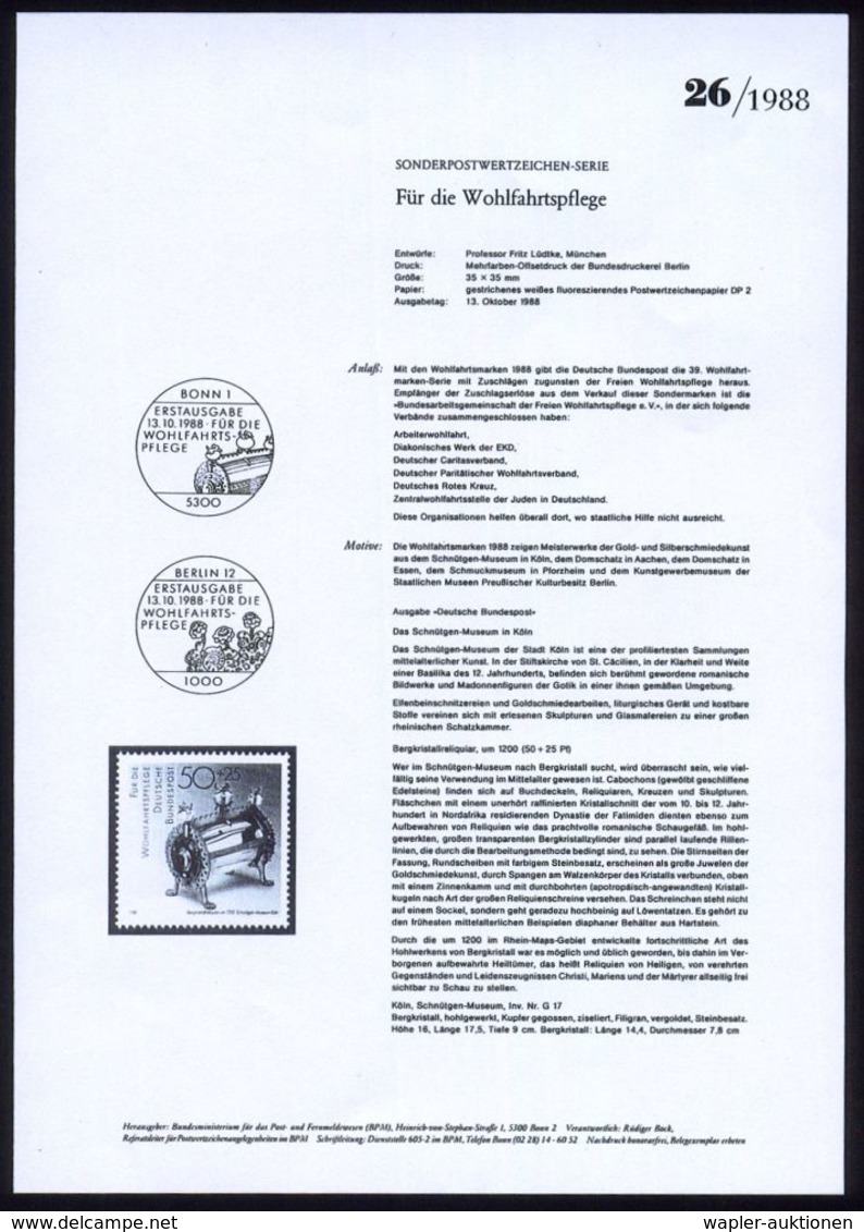 SCHMUCK / EDELSTEINE / DIAMANTEN : B.R.D. 1988 (Okt.) Wofa, Kompl. Satz, Histor. Gold- U. Silberschmiedekunst,  A L L E  - Sonstige & Ohne Zuordnung