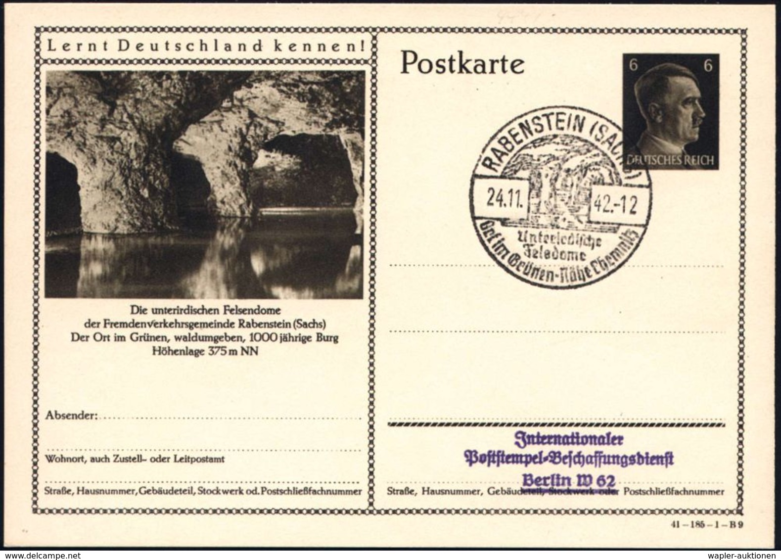 HÖHLE / TROPFSTEINHÖHLE : RABENSTEIN (SACHS)/ Unterirdische/ Felsdome... 1942 (24.11.) HWSt = Höhle M. See Klar Auf Moti - Other & Unclassified