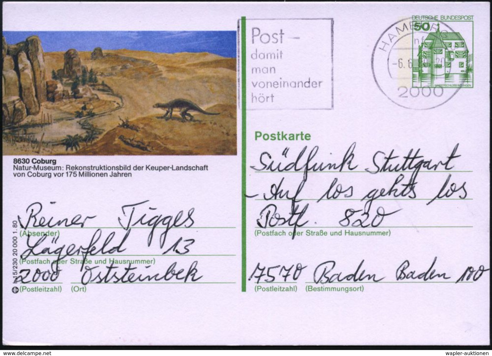 PALÄONTOLOGIE / SAURIER / AUSGESTORBENE TIERE : Coburg 1980 50 Pf. BiP Burgen, Grün: Natur-Museum.. Keuper-Landschaft Mi - Autres & Non Classés