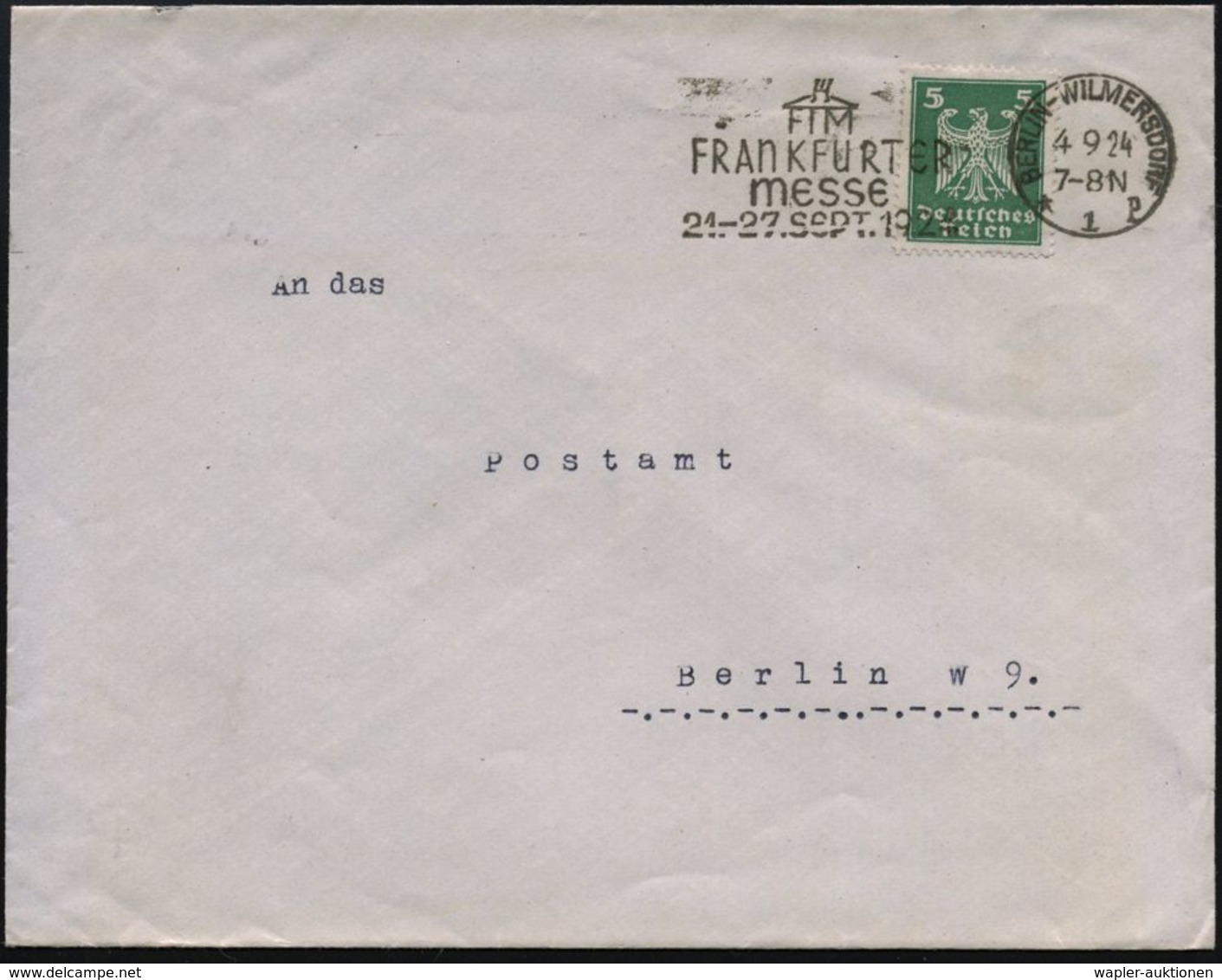 INTERNATIONALE FRANKFURTER MESSE (F.I.M.) : BERLIN-WILMERSDORF/ *1p/ FIM/ FRANKFURTER/ MESSE/ 21.-27.SEPT. 1924 (4.9.) M - Non Classificati