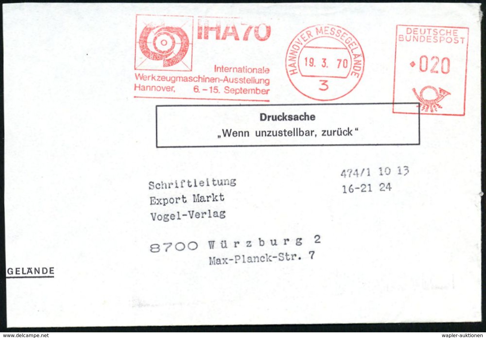 INTERNATIONALE MESSE HANNOVER : 3 HANNOVER-MESSEGELÄNDE/ HANNOVER/ MESSE'70 #bzw.# IHA'70 1970 (März) 2 Verschiedene AFS - Non Classés