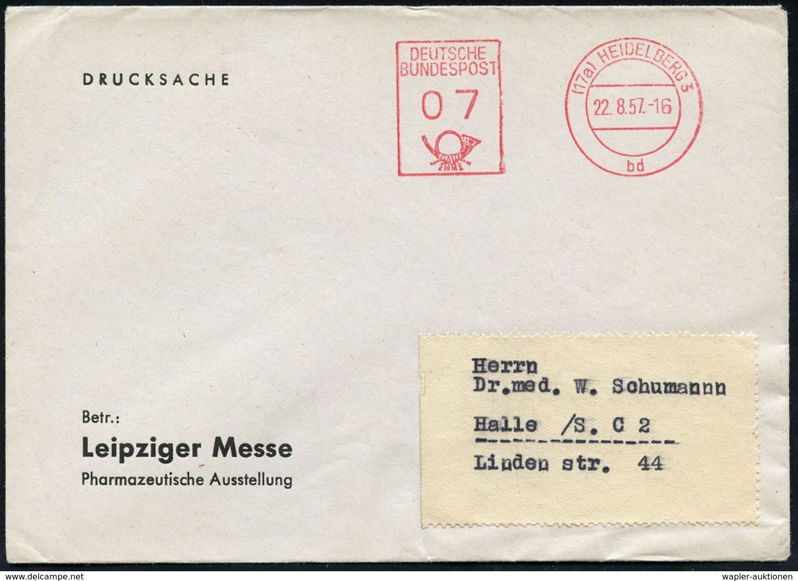 INTERNATIONALE LEIPZIGER MUSTERMESSE (MM) : (17a) HEIDELBERG 3/ Bd/ DEUTSCHE/ BUNDESPOST 1937 (22.8.) PFS O7 Pf. Auf Vor - Ohne Zuordnung