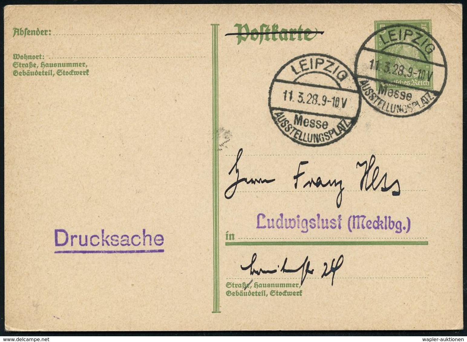 INTERNATIONALE LEIPZIGER MUSTERMESSE (MM) : LEIPZIG/ Messe/ AUSSTELLUNGSPLATZ 1928 (11.3.) 1K-Brücken-SSt 2x Klar Auf In - Ohne Zuordnung