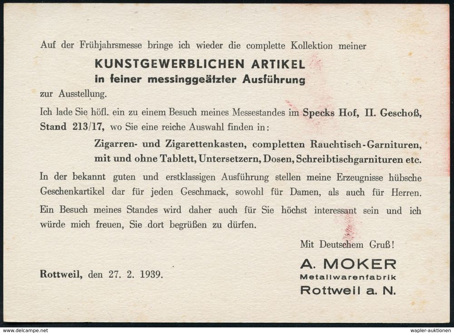 INTERNATIONALE LEIPZIGER MUSTERMESSE (MM) : ROTTWEIL/ 3 RPf./ Gebühr Bezahlt 1939 (2.3.) 1K-Brücken-PFS Auf Zweifarbiger - Non Classés