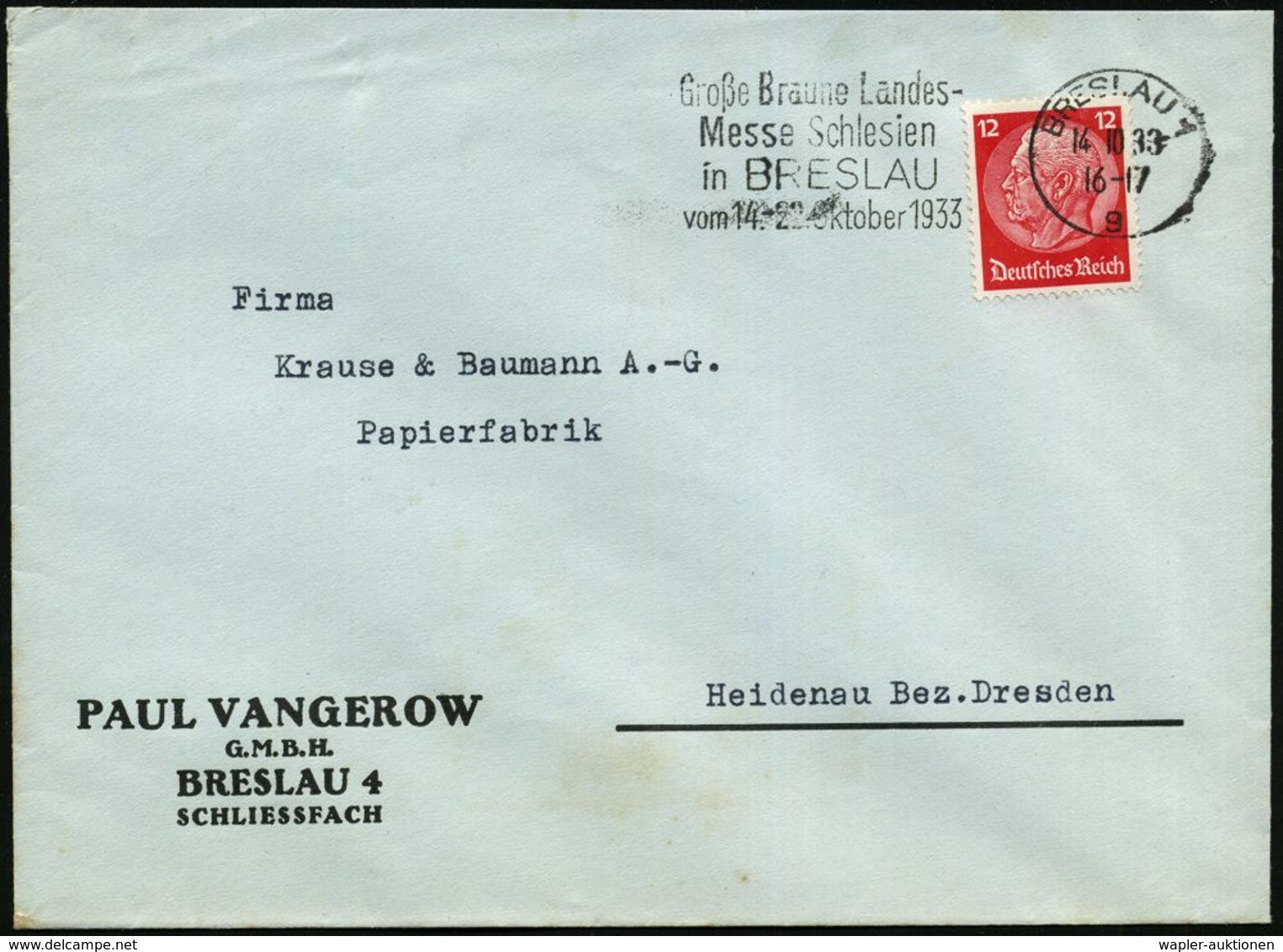 INTERNATIONALE IN- & AUSLANDS-MESSEN : BRESLAU 1/ G/ Große Braune Landes-/ Messe Schlesien../ 14.-22.Okt. 1933 (14.10.)  - Non Classés