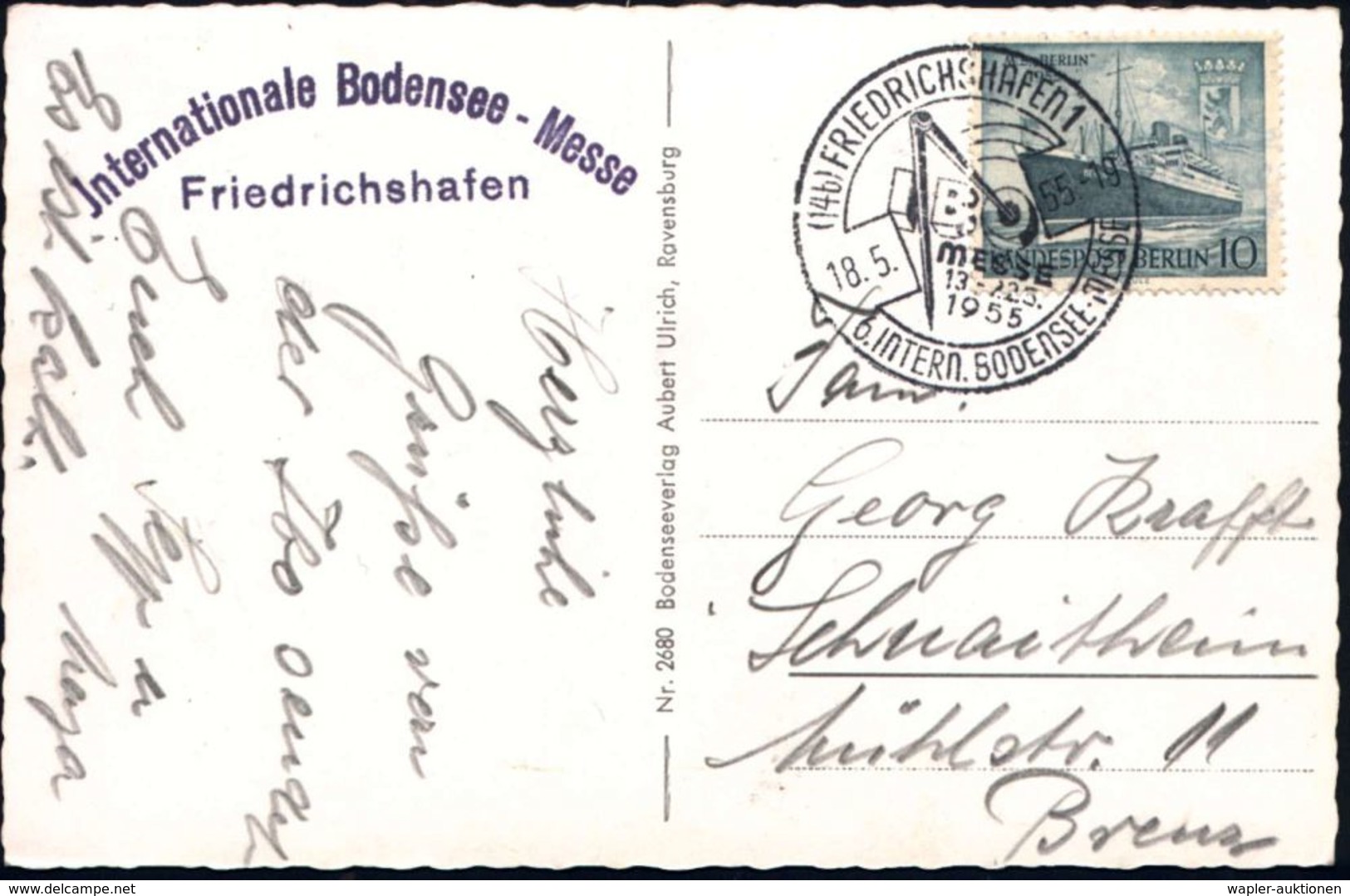 INTERNATIONALE IN- & AUSLANDS-MESSEN : (14b) FRIEDRICHSHAFEN 1/ IBO/ 6.INTERN.BODENSEE-MESSE 1955 (18.5.) SSt = Zirkel + - Non Classés