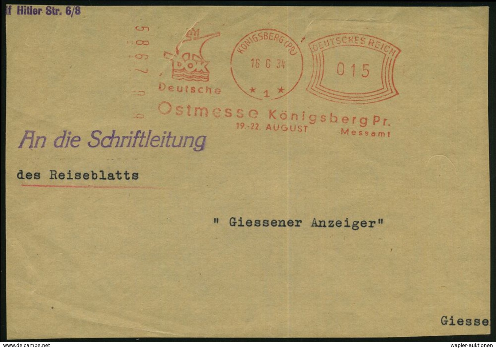 INTERNATIONALE IN- & AUSLANDS-MESSEN : KÖNIGSBERG (PR)/ *1*/ DOK/ Deutsche/ Ostmesse../ 18.-27.AUGUST Messamt 1934 (16.6 - Ohne Zuordnung