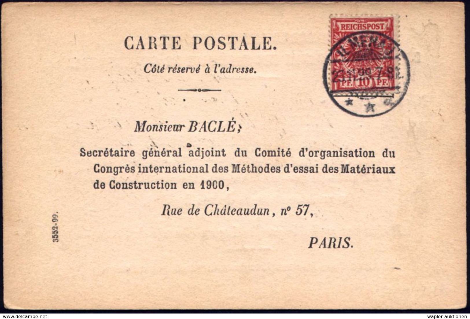 INTERNATIONALE ORGANISATIONEN & KONGRESSE : ILMENAU/ **a 1899 (23.11.) 1K-Gitter Auf Vordr.-Kt.: Congrès Internationale  - Autres & Non Classés