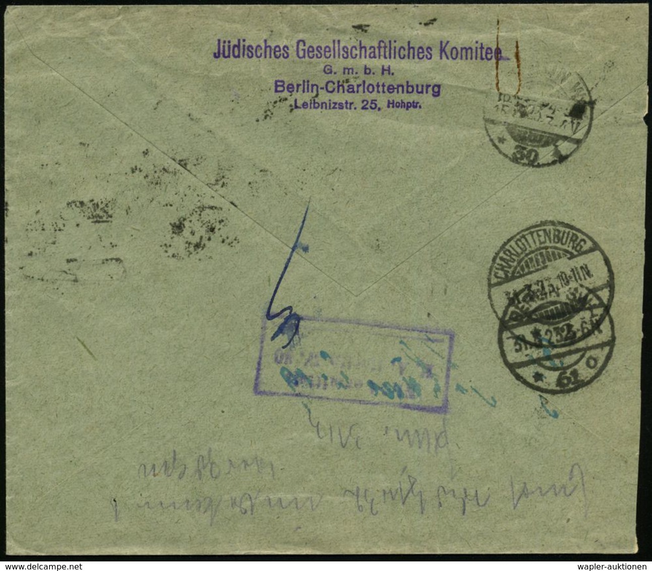 JUDAICA / JÜDISCHE GESCHICHTE / ZIONISMUS : BERLIN,S.W./ *61c 1923 (30.3.) 1K-Gitter Auf Infla-Frankatur 140 Mk. (1 Mke. - Jewish