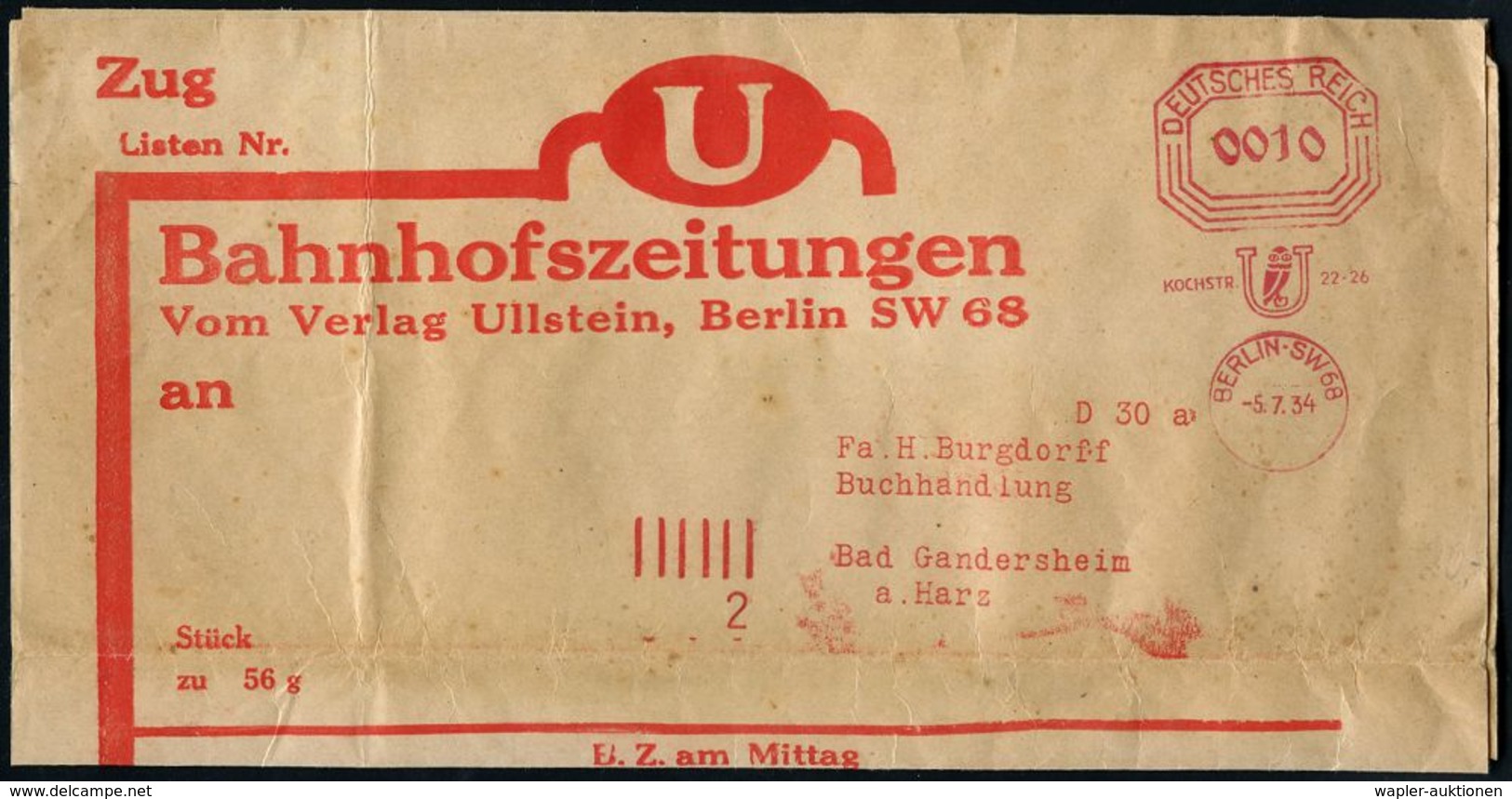 JUDAICA / JÜDISCHE GESCHICHTE / ZIONISMUS : BERLIN SW 68/ KOCHSTR. U 22-26 1934 (5.7.) Seltener AFS-Typ "Bafra" Mit Vert - Judaisme