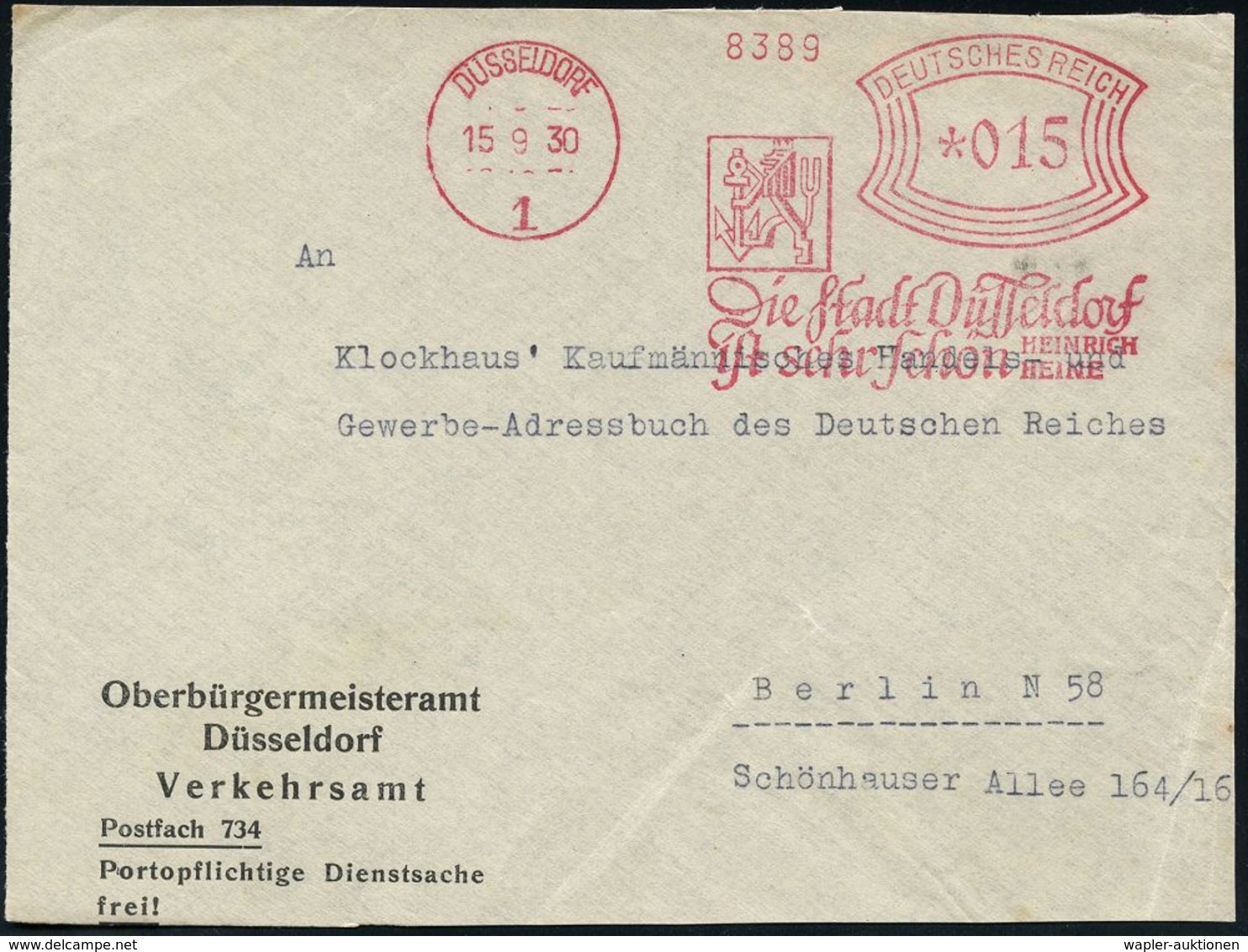 JUDAICA / JÜDISCHE GESCHICHTE / ZIONISMUS : DÜSSELDORF/ 1/ Die Stadt Düsseldorf/ Ist Sehr Schön/ HEINRICH/ HEINE 1931 (2 - Judaisme
