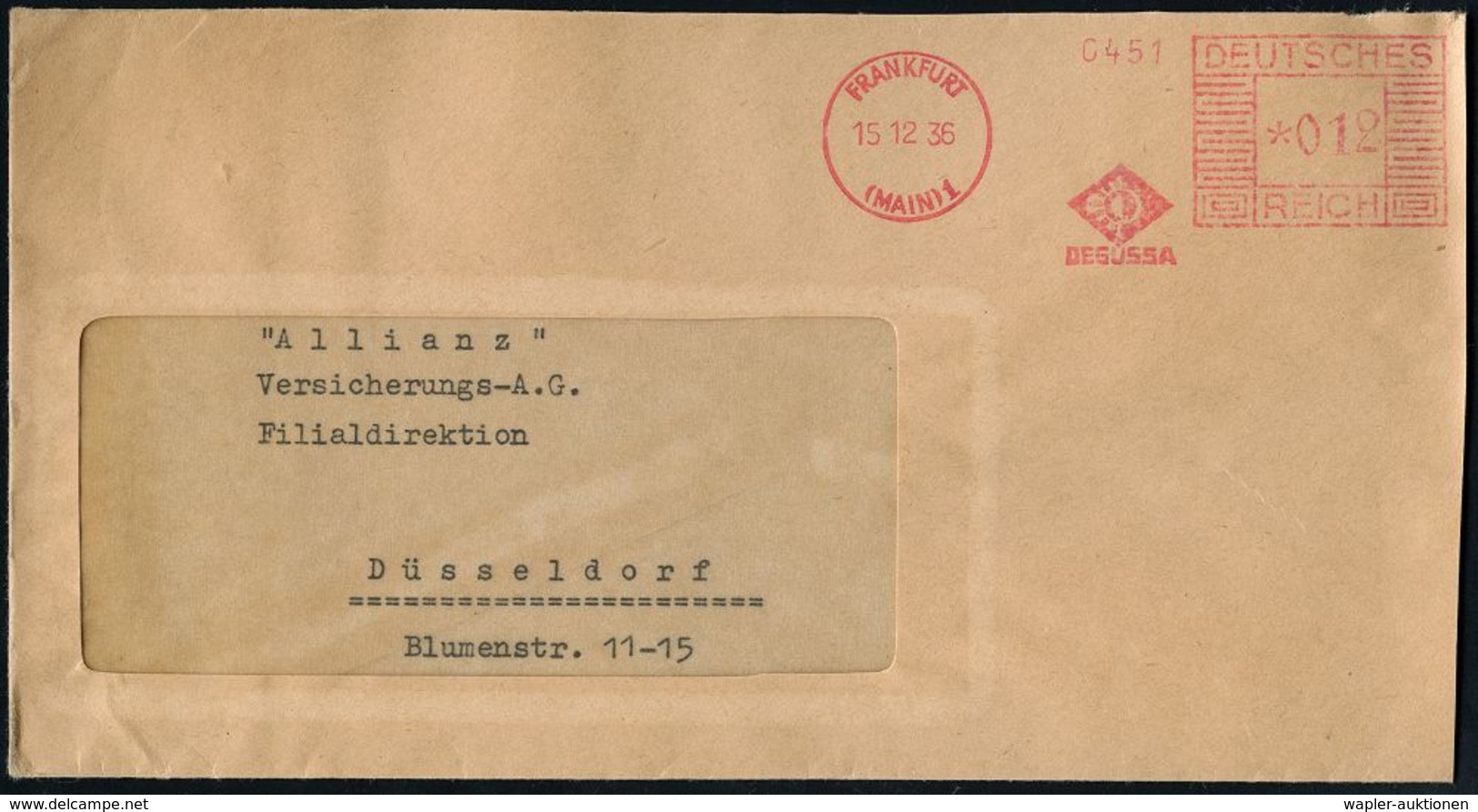 JUDAICA / JÜDISCHE GESCHICHTE / ZIONISMUS : FRANKFURT/ (MAIN)1/ DEGUSSA 1936 (15.12.) AFS = Deutsche Gold- U. Silbersche - Judaika, Judentum