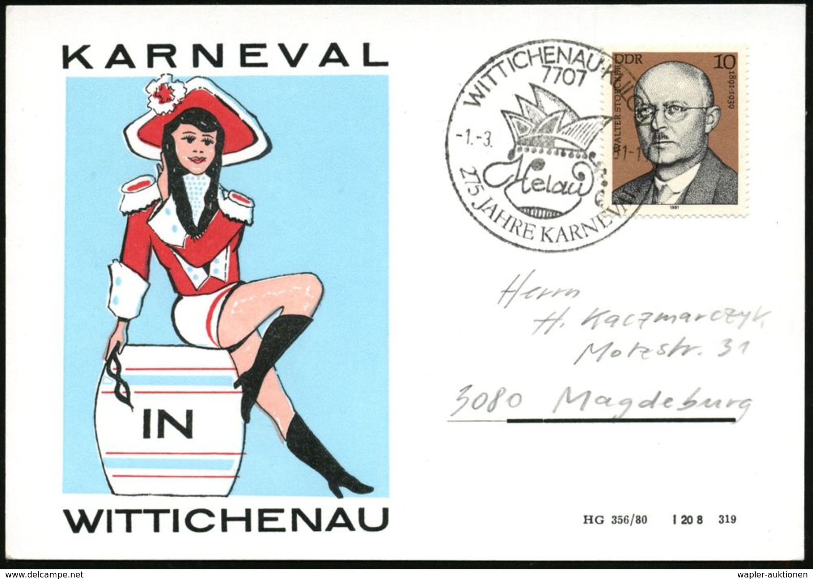 KARNEVAL / FASTNACHT / NARREN : 7707 WITTICHENAU/ Helau/ 275 JAHRE KARNEVAL 1981 (1.3.) SSt = Narrenkopf (m. Kappe) Klar - Karnaval