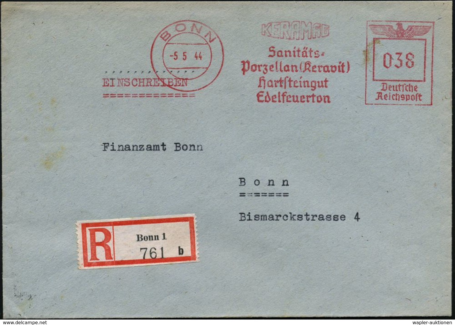 KERAMIK / PORZELLAN / MANUFAKTUREN : BONN/ KERAMAG/ Sanitäts=/ Porzellan (Keravit)/ Hartsteingut/ Edelfeuerton 1944 (5.5 - Porzellan