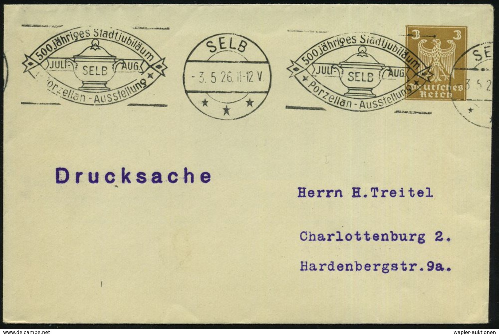 KERAMIK / PORZELLAN / MANUFAKTUREN : SELB/ ***/ 500 Jähriges Stadtjubiläum/ Porzellan-Ausstellung 1926 (3.5.) Seltener B - Porzellan