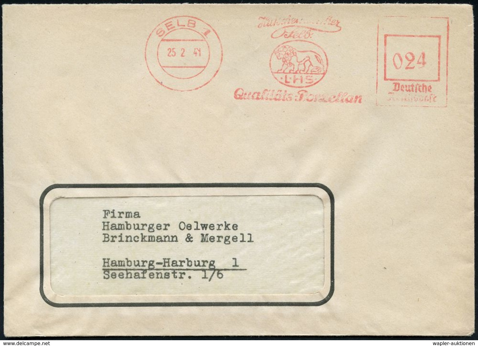 KERAMIK / PORZELLAN / MANUFAKTUREN : SELB 1/ Hutschenreuther/ LHS/ Qualitäts-Porzellan 1947 (25.2.) Aptierter AFS (Datum - Porzellan