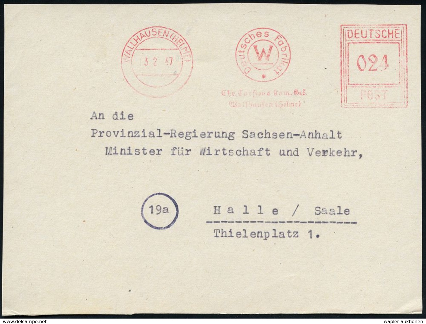 KERAMIK / PORZELLAN / MANUFAKTUREN : WALLHAUSEN (HELME)/ Deutsches Fabrikat/ W/ Chr.Carstens.. 1947 (3.2.) Seltener AFS  - Porcelaine