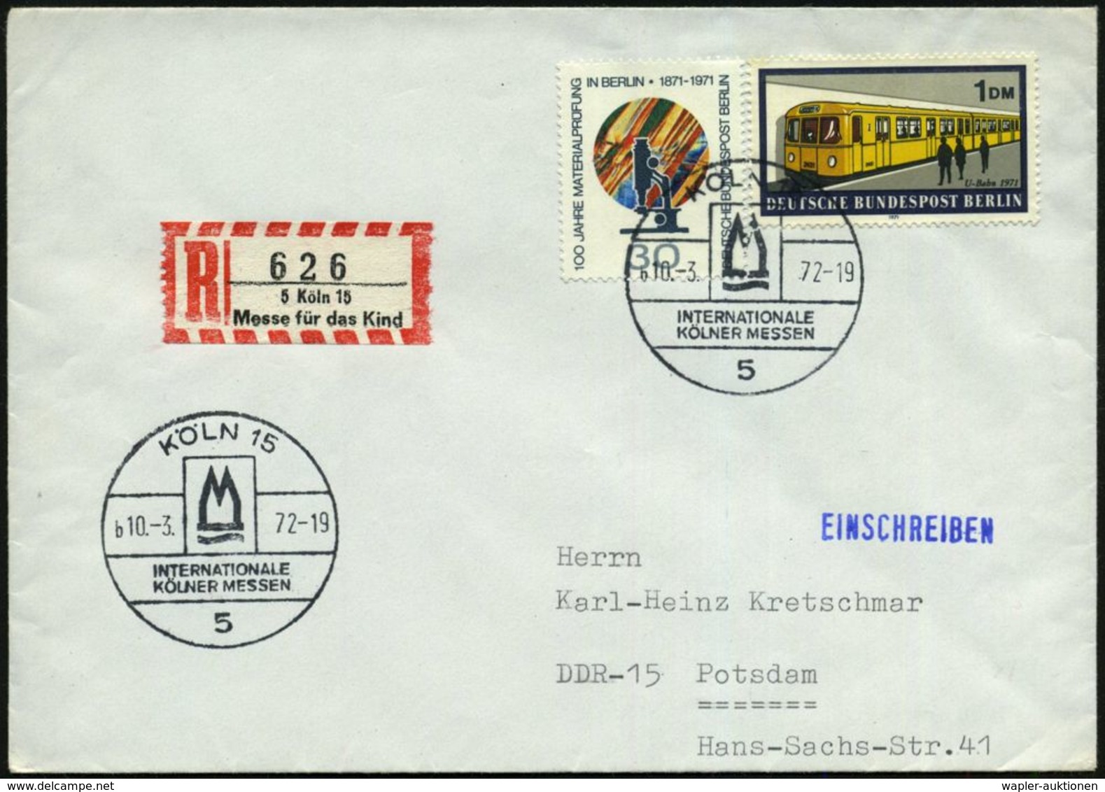 KIND / KLEINKIND / KINDHEIT / JUGEND : 5 KÖLN 15/ B/ INT./ KÖLNER MESSE 1972 (10.3.) SSt = Hauspostamt Kölner Messe + Se - Other & Unclassified