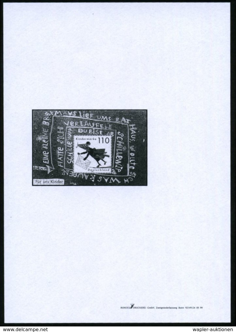 KIND / KLEINKIND / KINDHEIT / JUGEND : B.R.D. 1999 (Aug.) 110 Pf. Block "Für Uns Kinder"  Maus Mit Amtl. Handstempel  "M - Autres & Non Classés